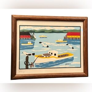 RARE Maud Lewis 1982 Silk-Screeded Print Cape Island Boat Board 16in x 12in.